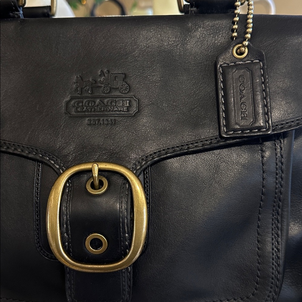 COACH Legacy BLEEKER Tattersall Black Leather Flap Satchel - Picture 4 of 16